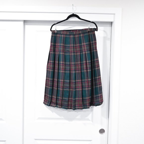 The Edinburgh Collection Scottish Wool Plaid Tartan Print Skirt Green Size 16 - Picture 6 of 9